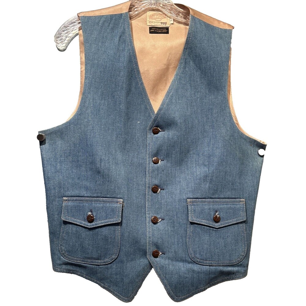 Levis Wildfire Sportswear Denim Vest Large 70s Formal Rustic Western Stagewear